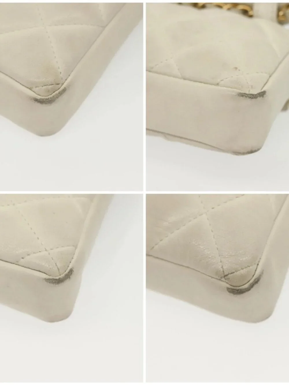 CHANEL Matelasse Chain Waist bag Lamb Skin White Gold CC Auth BA5530
